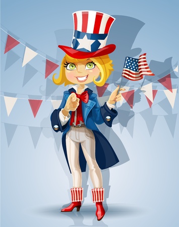 Blond girl in a suit of Uncle Sam Celebrates 4th of Julyのイラスト素材