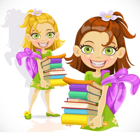 Schoolgirl with a stack of booksのイラスト素材
