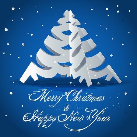 New Year card with Christmas tree cut out from paperのイラスト素材