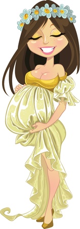 Dreaming pregnant woman in long dressのイラスト素材