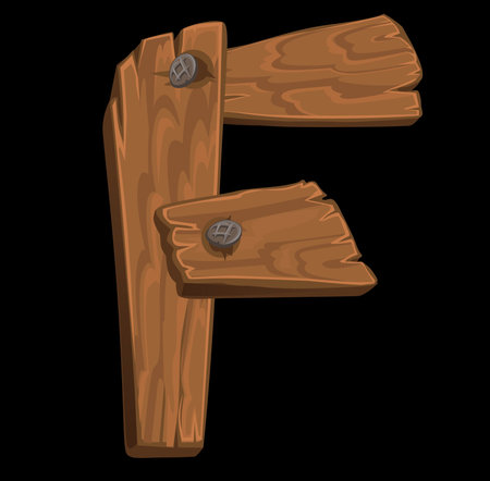 wooden alphabet - letter F on black backgroundのイラスト素材