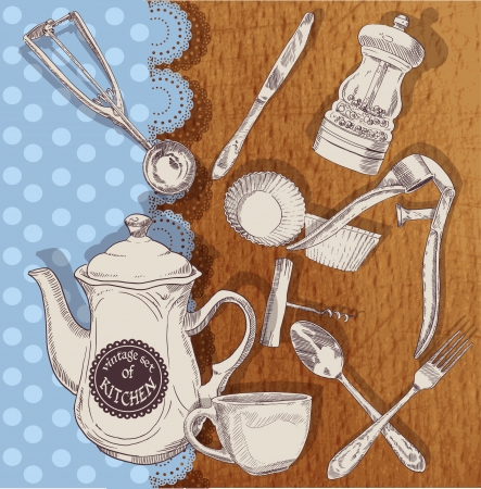 Vintage set of cooking utensilsのイラスト素材