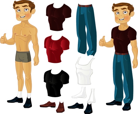 Doll-Dress with a set of clothes - jeans and a set of colored T-shirtsのイラスト素材
