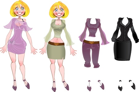 Blond in black underwear with some clothesのイラスト素材