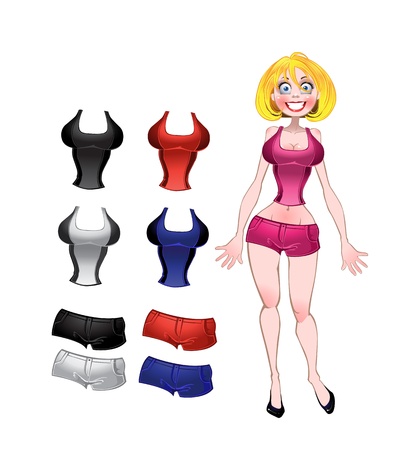 Blond in sport garments and few varicolored batchesのイラスト素材