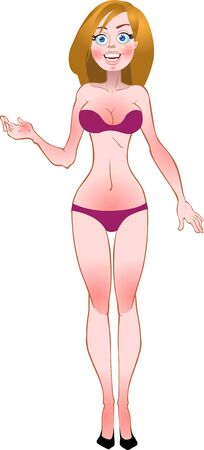 Nude blond girl in wine red color underwearのイラスト素材