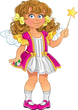 Pretty little girl in pink with magic wandのイラスト素材