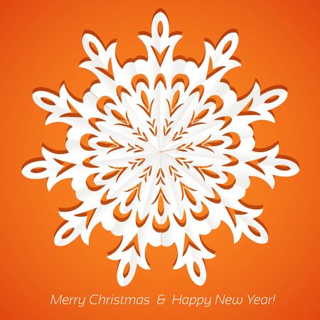 Applique snowflake Christmas card on juicy festive orange backgroundのイラスト素材