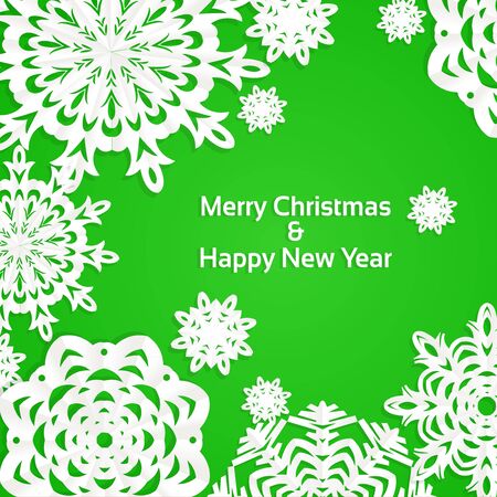 Applique snowflake Christmas green bannerのイラスト素材