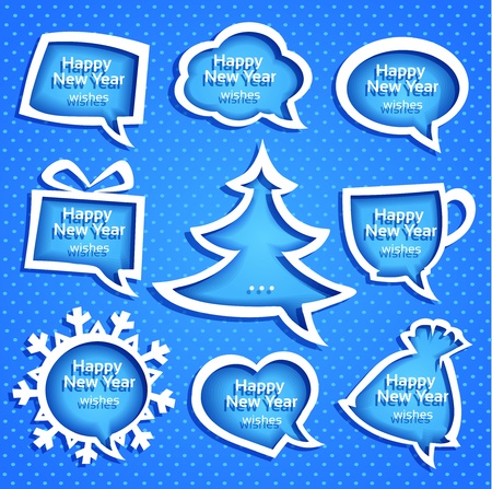 Christmas speech bubles set various shapes on blue background with New Year Greetingsのイラスト素材