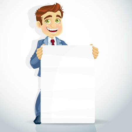 cute businessman show big poster for presentationのイラスト素材