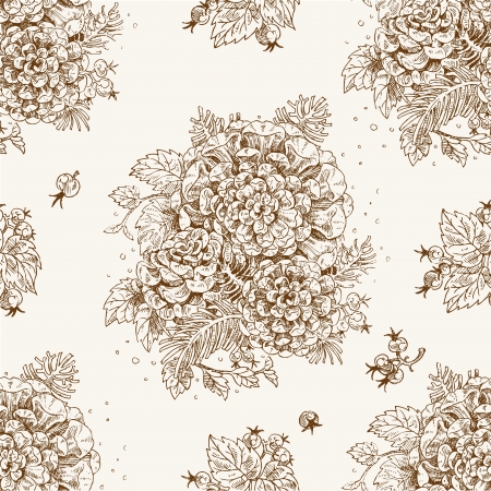 Seamless vintage decorative ornament of stylized flowers and berriesのイラスト素材