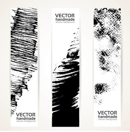 Vertical abstract handdrawing by black ink banner set のイラスト素材