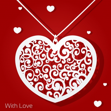 Openwork heart applique paper on red backgroundのイラスト素材