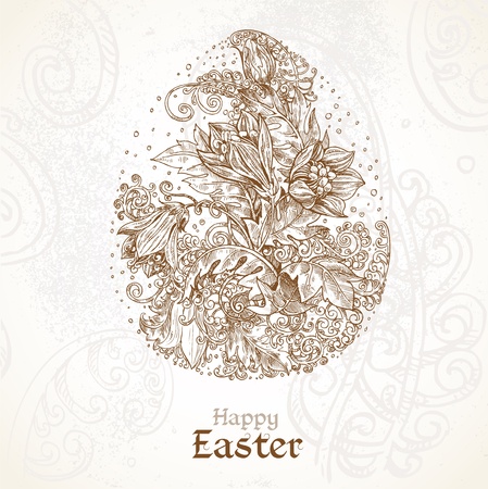 Happy Easter vintage background with delicate egg of the fabulous flowersのイラスト素材