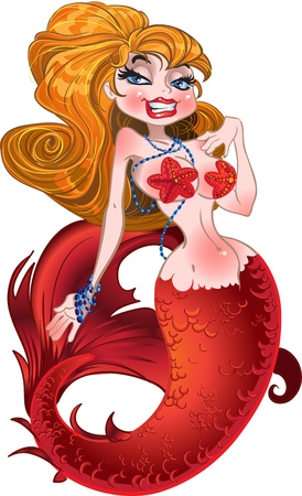 Blond mermaid with red scalesのイラスト素材