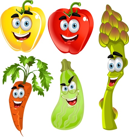 Funny cute vegetables - peppers, asparagus, carrots, zucchini のイラスト素材