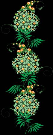 set of batch ornament from green and yellow Flower on black backgroundのイラスト素材