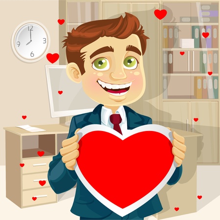 Cute businessman in office holding a valentine greeting Valentine s dayのイラスト素材