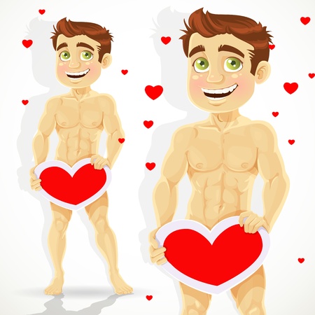 Cute naked man with valentine greetings with Valentine s Dayのイラスト素材