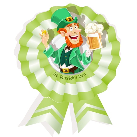 Rosette on St  Patrick s Day with Leprechaun with beer のイラスト素材