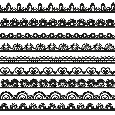 Large set of openwork lace borders black silhouette for your designのイラスト素材