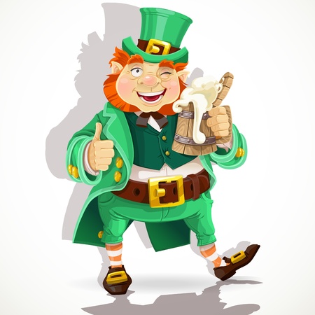 Cute fat Leprechaun with a pot of ale frothのイラスト素材