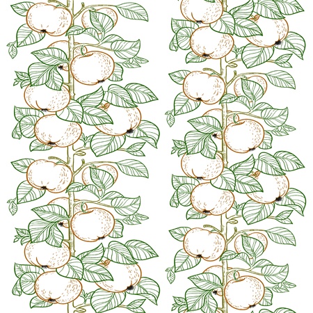 Seamless line pattern of the branches of the apple trees with applesのイラスト素材