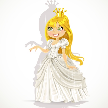 Cute princess in a white dress gives a hand expressing a consentのイラスト素材
