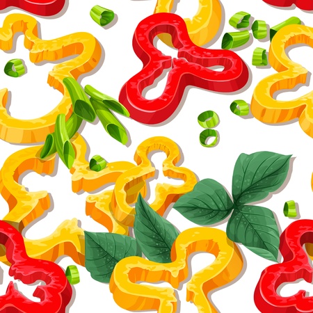 Beautiful seamless background from slices of pepper and greensのイラスト素材