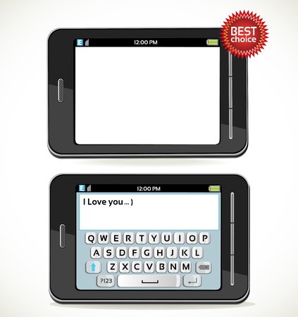 Smart phone with rosette best choice and a telephone with a horizontal screen keyboardのイラスト素材