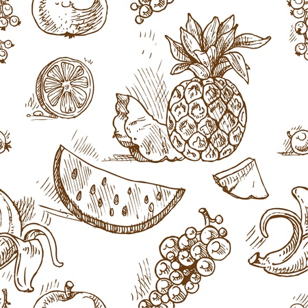 Seamless pattern of tropical fruit doodlesのイラスト素材