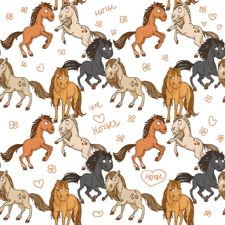 Seamless pattern of cute horses frolicking in freedomのイラスト素材