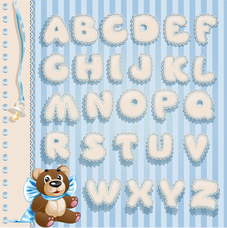 Newborn boy openwork lace font for your announcement textのイラスト素材