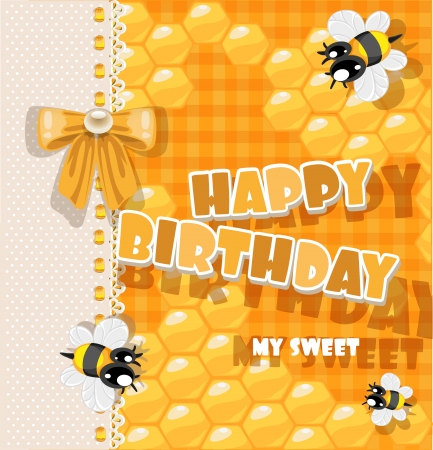 Happy Birthday to my sweet - cardwith bees and honey  for your greetingsのイラスト素材