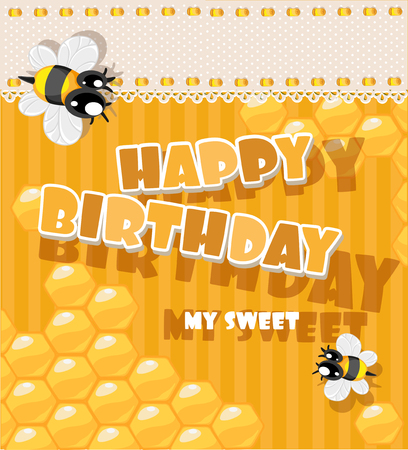 Happy Birthday to my sweet - card with bees and honeyのイラスト素材