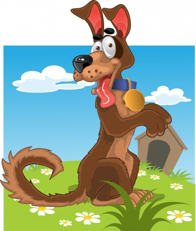 Friendly fun dog on color backgroundのイラスト素材