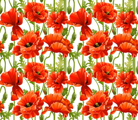 Big seamless pattern of red poppies realisticのイラスト素材