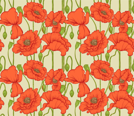 Big seamless pattern of red poppiesのイラスト素材