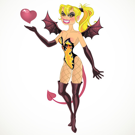 Blond devil girl with a pink heartのイラスト素材