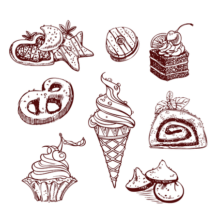 collection of sweets in a decorative linear styleのイラスト素材