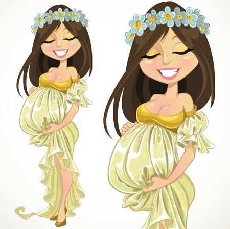 Dreaming pregnant woman in long dressのイラスト素材