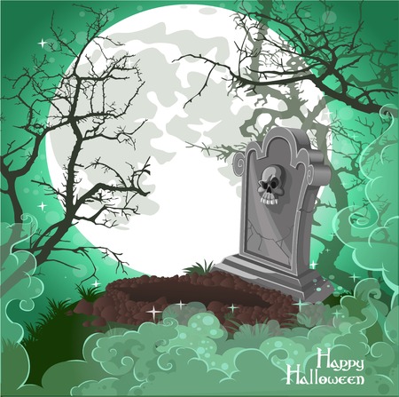 Halloween decorations tombstone on Halloween cardのイラスト素材