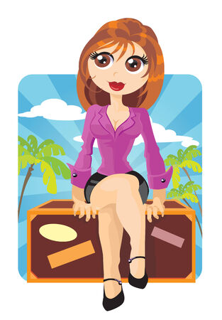 Girl traveler on a suitcaseのイラスト素材