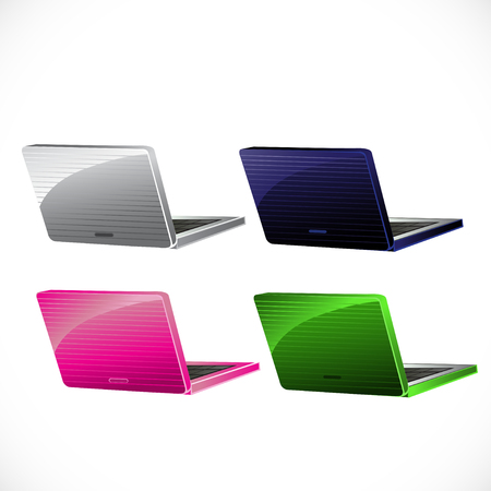 Blue, pink, green, white laptop isolated on white backgroundのイラスト素材