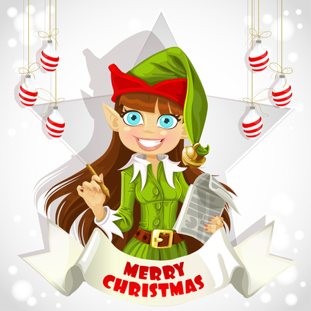 Cute christmas Elf Christmas posterのイラスト素材