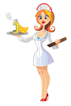 vector beautiful blond nurse and tabletsのイラスト素材