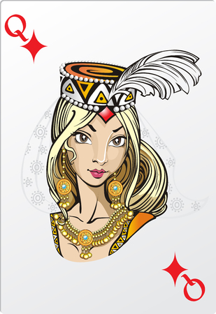 Queen of diamonds  Deck romantic graphics cardsのイラスト素材