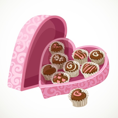 Red box of chocolates in the form of heart on Valentineのイラスト素材