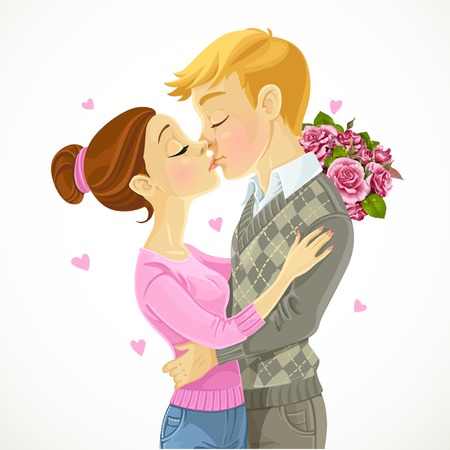 Young couple kissing vector draw isolated on white backgroundのイラスト素材